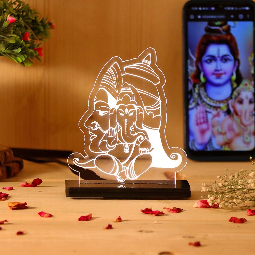 Shiv Parivar LED Acrylic Lamp – Lord Shiva & Ganesha Divine Night Light for Home Temple, Spiritual Decor & Religious Gift | LoveCraftGifts™