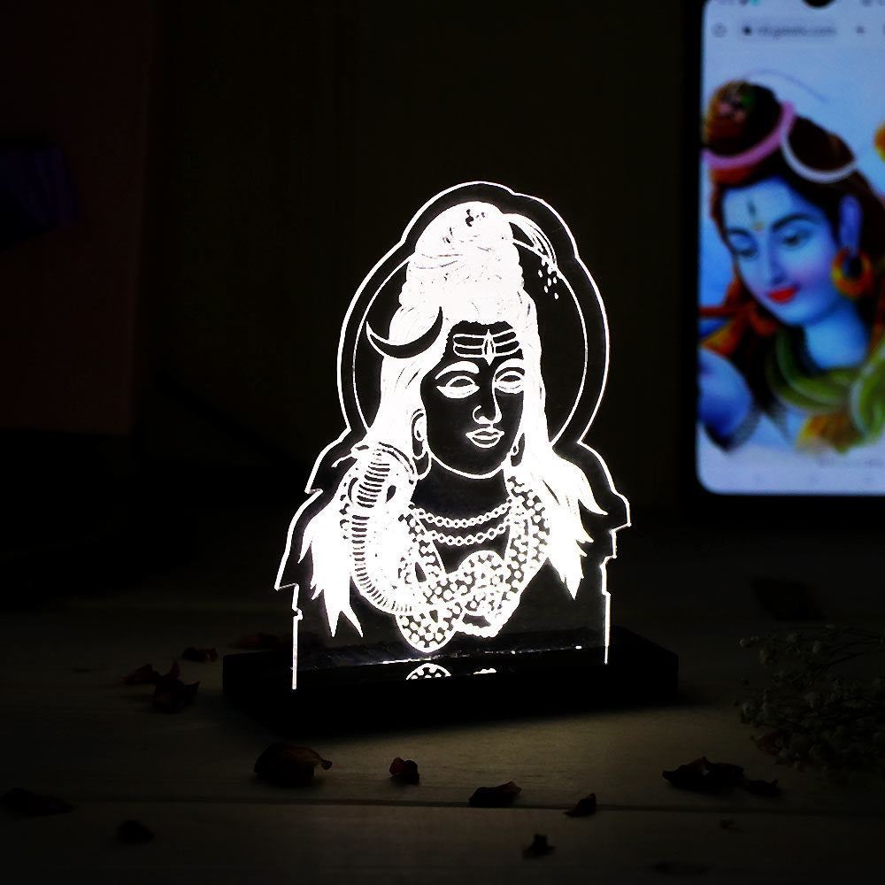 Lord Shiva LED Acrylic Lamp – Mahadev Spiritual Night Light for Home Temple, Puja Room Decor & Religious Gift | LoveCraftGifts™