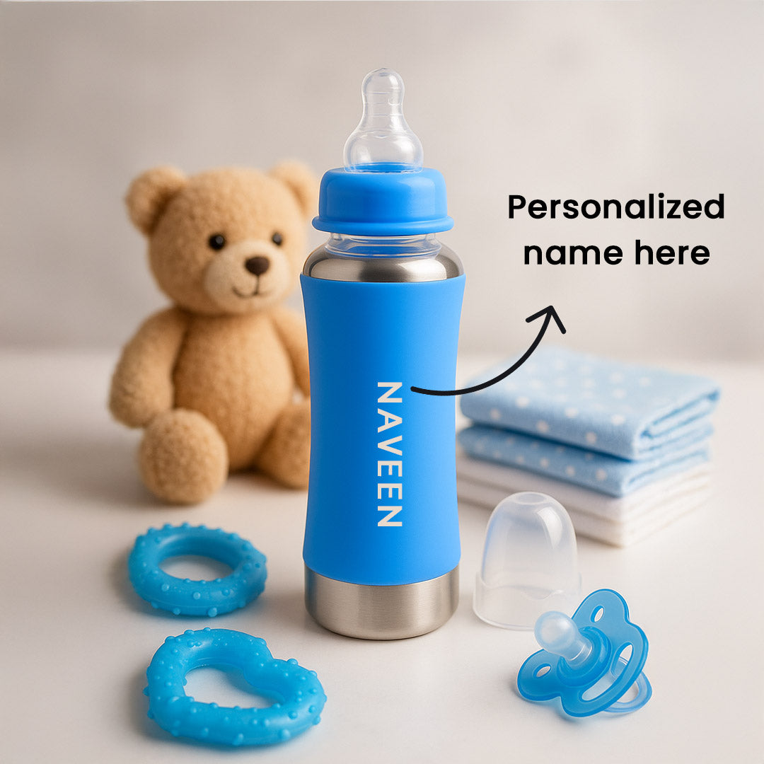 Personalized Baby Feeding Bottle – 240ml Blue Stainless Steel | Love Craft Gifts