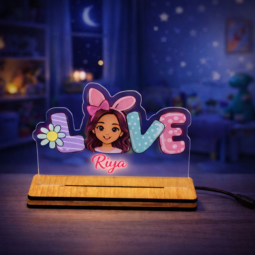 Personalized Cartoon Name LED Lamp for Kids (5×7 Inch) | Love Craft Gifts