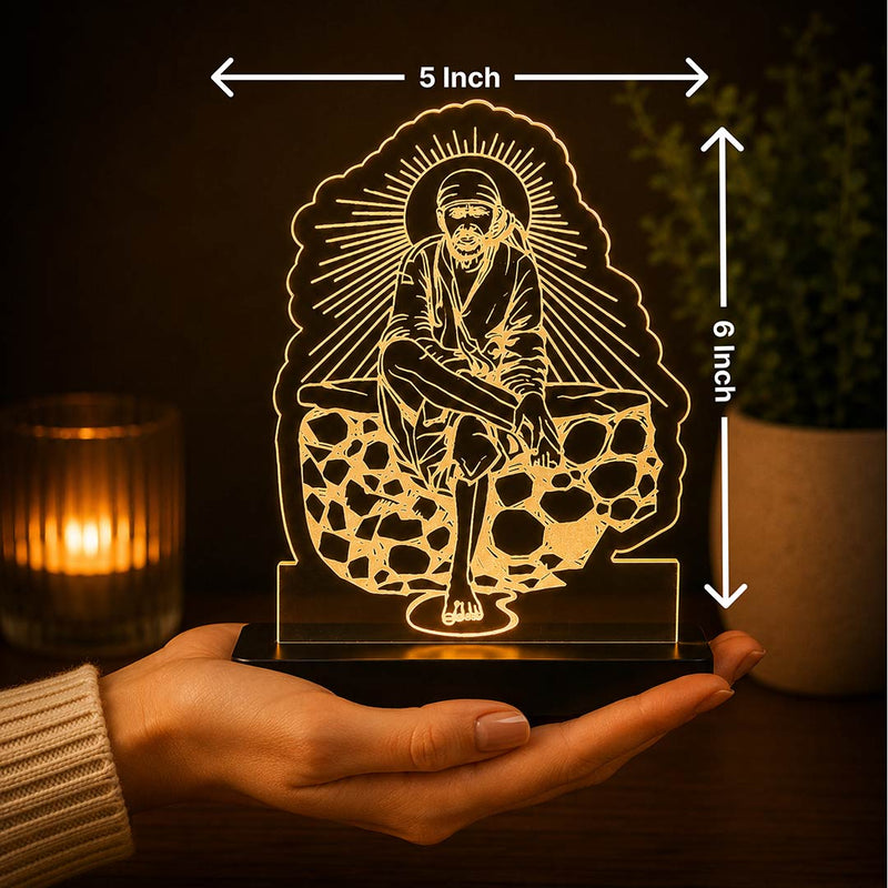 Shirdi Sai Baba LED Car Dashboard Lamp – Premium Acrylic LED Light for Car Dashboard, Home Temple Decor, Spiritual Gift for Sai Devotees | LoveCraftGifts™