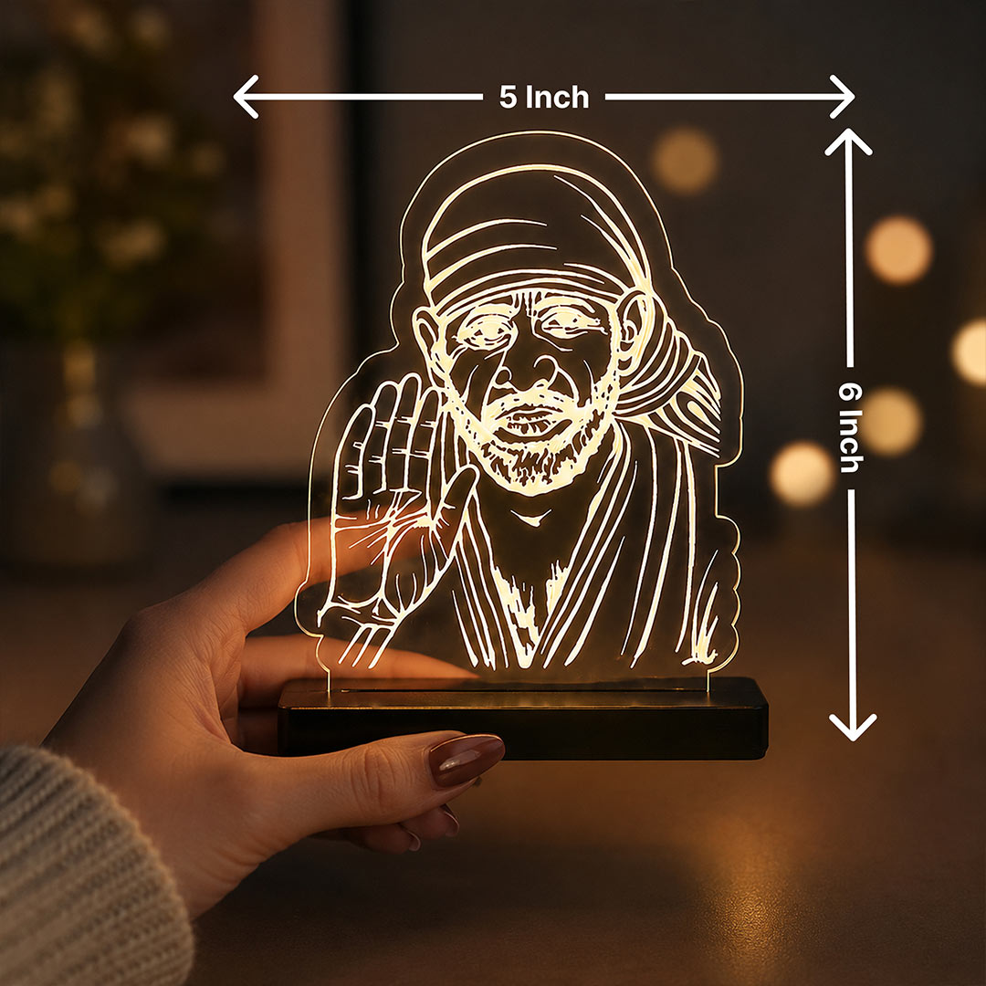 Sai Baba LED Car Dashboard Lamp – Premium Acrylic Shirdi Sai Baba Dashboard Light for Car Interior, Home Temple Decor & Spiritual Gift | LoveCraftGifts™