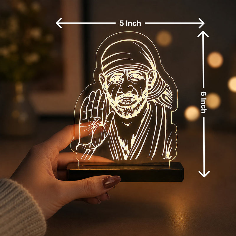Sai Baba LED Car Dashboard Lamp – Premium Acrylic Shirdi Sai Baba Dashboard Light for Car Interior, Home Temple Decor & Spiritual Gift | LoveCraftGifts™