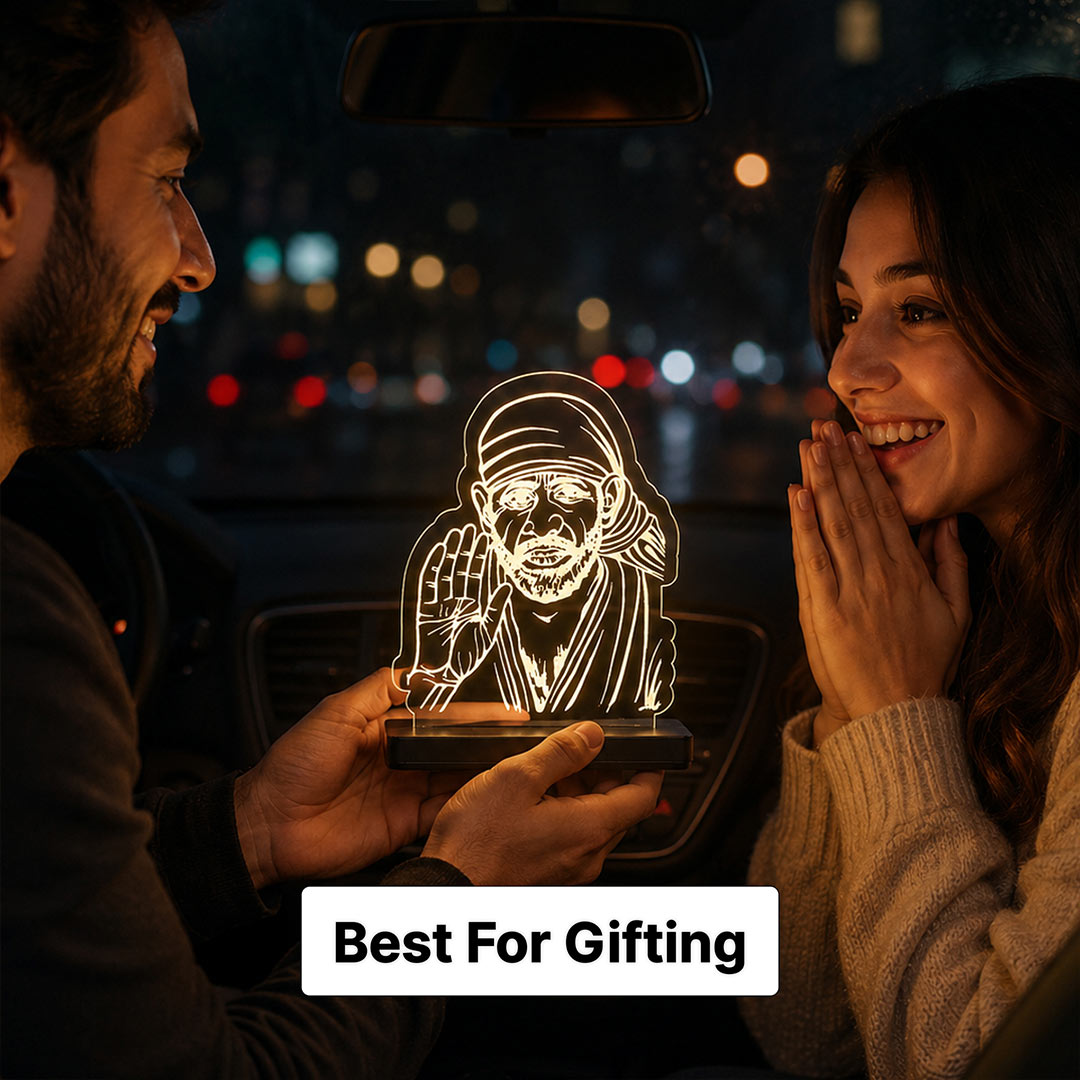 Sai Baba LED Car Dashboard Lamp – Premium Acrylic Shirdi Sai Baba Dashboard Light for Car Interior, Home Temple Decor & Spiritual Gift | LoveCraftGifts™