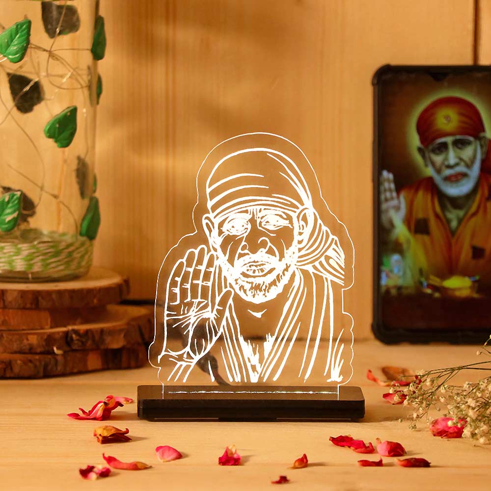 Sai Baba LED Car Dashboard Lamp – Premium Acrylic Shirdi Sai Baba Dashboard Light for Car Interior, Home Temple Decor & Spiritual Gift | LoveCraftGifts™