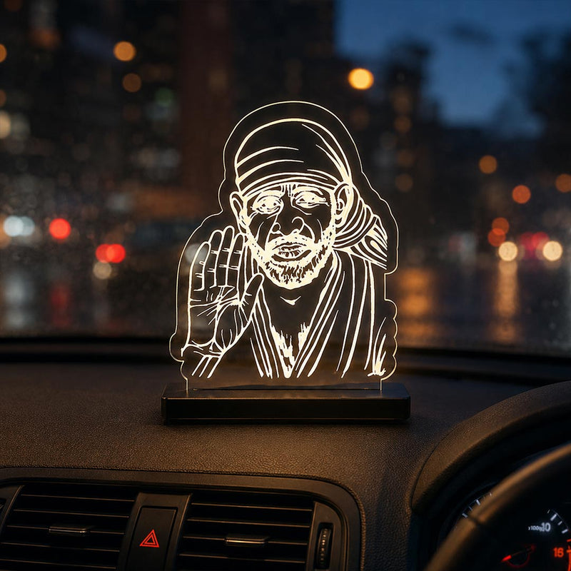 Sai Baba LED Car Dashboard Lamp – Premium Acrylic Shirdi Sai Baba Dashboard Light for Car Interior, Home Temple Decor & Spiritual Gift | LoveCraftGifts™