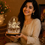 Maa Saraswati LED Acrylic Lamp with Swan – Goddess of Wisdom Decorative Night Light for Study Table, Home Temple & Spiritual Gifting | LoveCraftGifts™