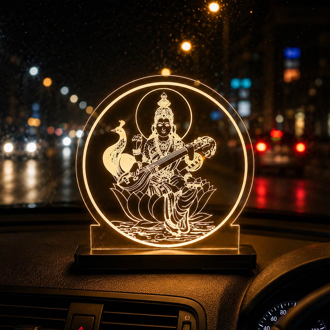 Maa Saraswati LED Acrylic Lamp – Goddess of Knowledge Decorative Night Light for Study Table, Home Temple & Spiritual Gifting | LoveCraftGifts™