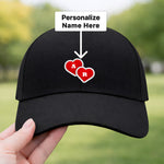 Personalized Couple Printed Black Caps Set of 2 – Custom Initial Heart Design Adjustable Baseball Hats for Him & Her | Love Craft Gifts