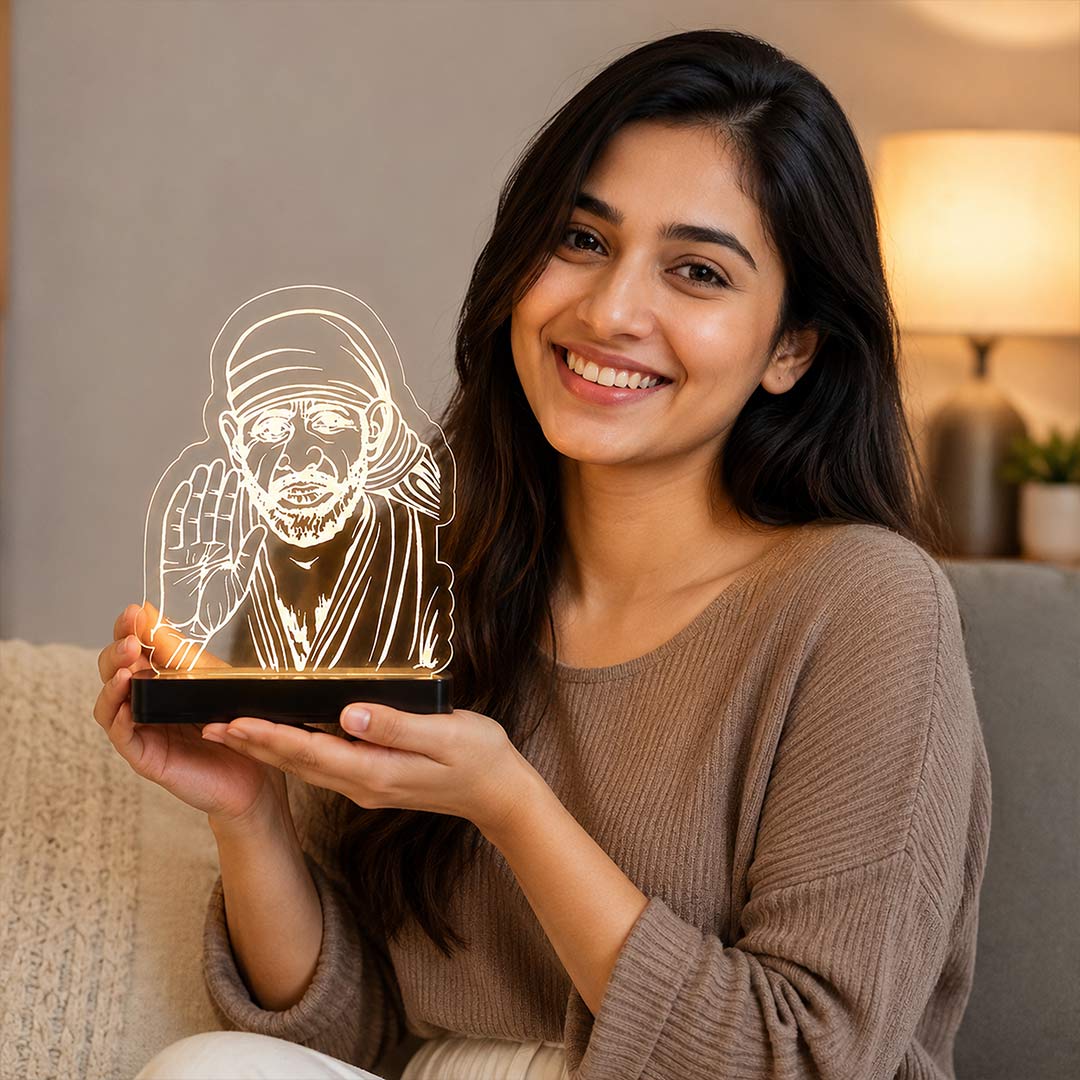 Sai Baba LED Car Dashboard Lamp – Premium Acrylic Shirdi Sai Baba Dashboard Light for Car Interior, Home Temple Decor & Spiritual Gift | LoveCraftGifts™