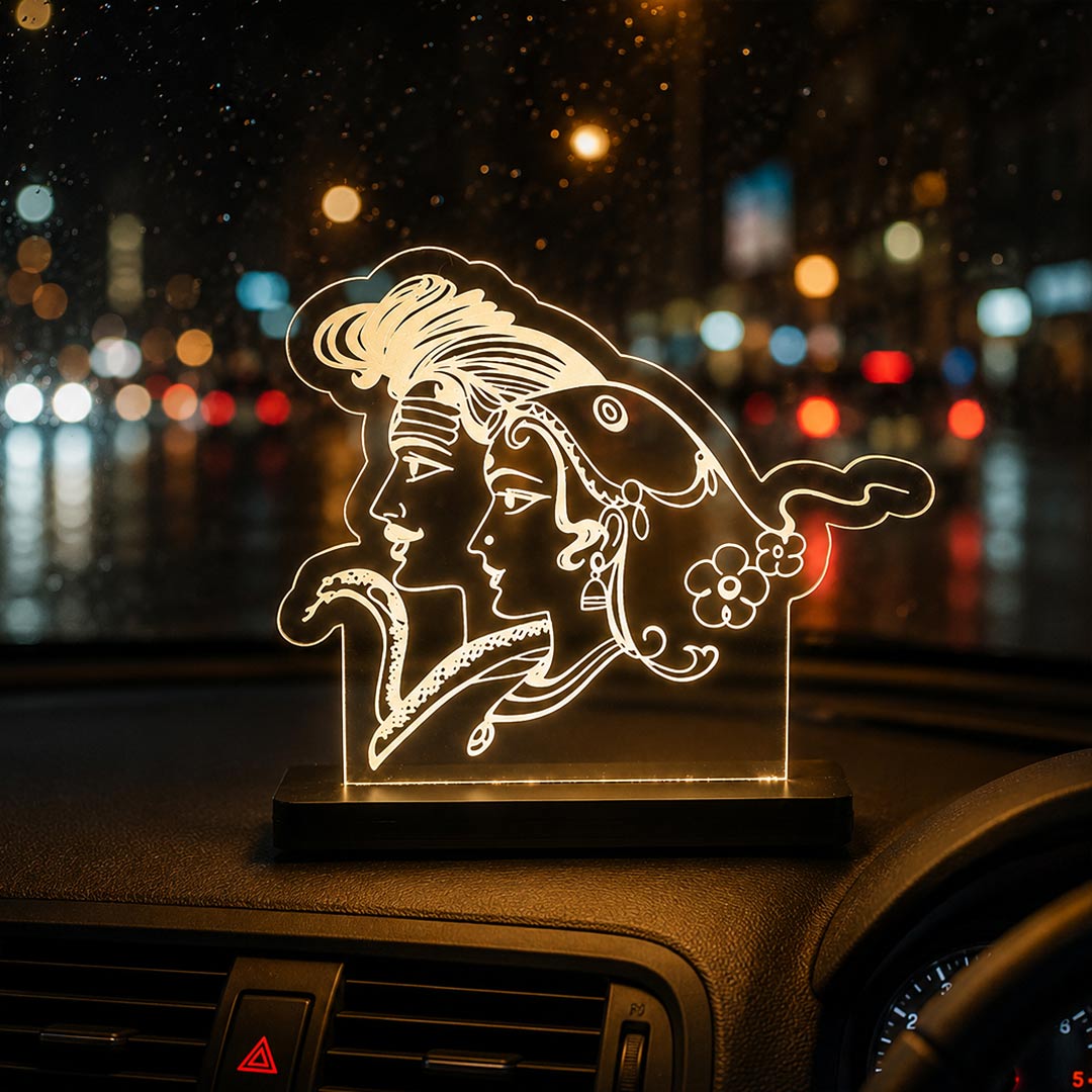Shiv Parvati LED Car Dashboard Lamp – Premium Acrylic Mahadev Parvati Dashboard Light for Car Interior, Home Temple Decor & Spiritual Gift | LoveCraftGifts™