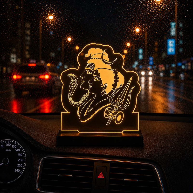 Shiv Parvati LED Car Dashboard Lamp – Premium Acrylic Mahadev Mata Parvati Dashboard Light for Car Interior Decor, Spiritual Gift for Home, Office & Vehicle | LoveCraftGifts™
