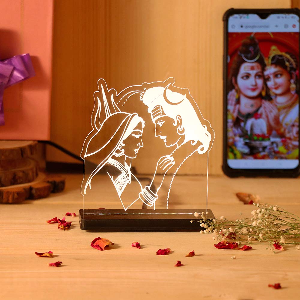 Shiv Parvati LED Acrylic Lamp – Divine Mahadev & Mata Parvati Night Light for Home Temple, Spiritual Decor & Religious Gift | LoveCraftGifts™
