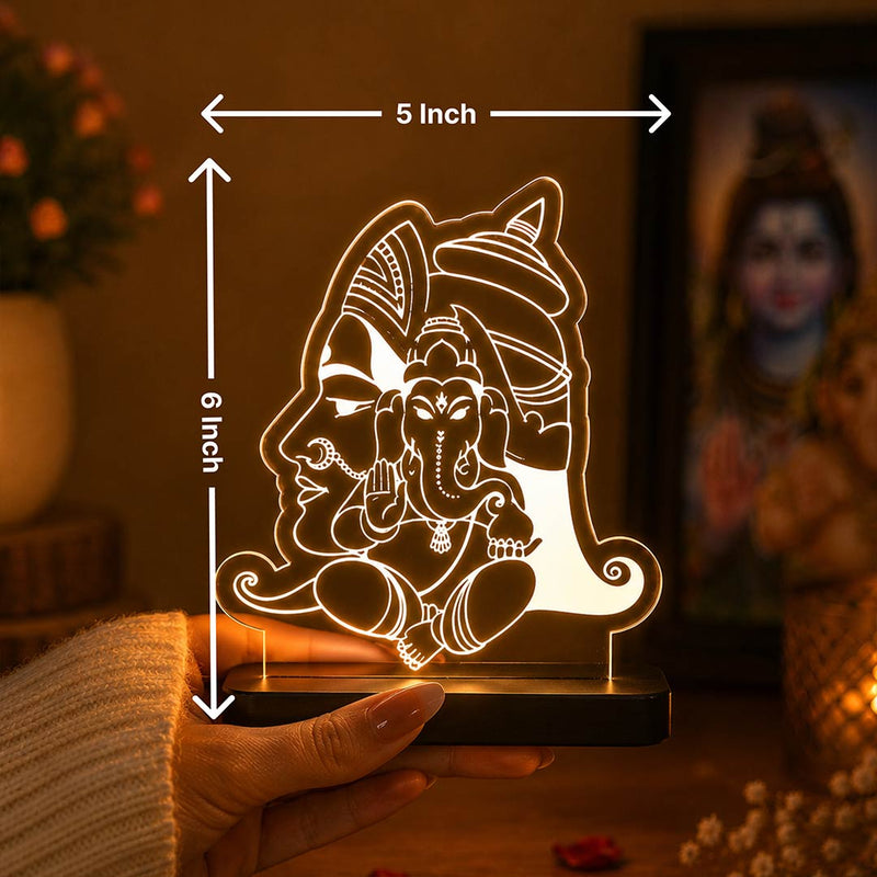 Shiv Parivar LED Acrylic Lamp – Lord Shiva & Ganesha Divine Night Light for Home Temple, Spiritual Decor & Religious Gift | LoveCraftGifts™