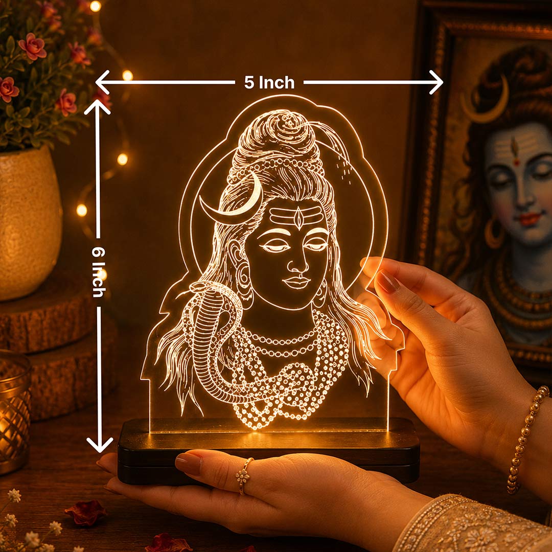 Lord Shiva LED Acrylic Lamp – Mahadev Spiritual Night Light for Home Temple, Puja Room Decor & Religious Gift | LoveCraftGifts™