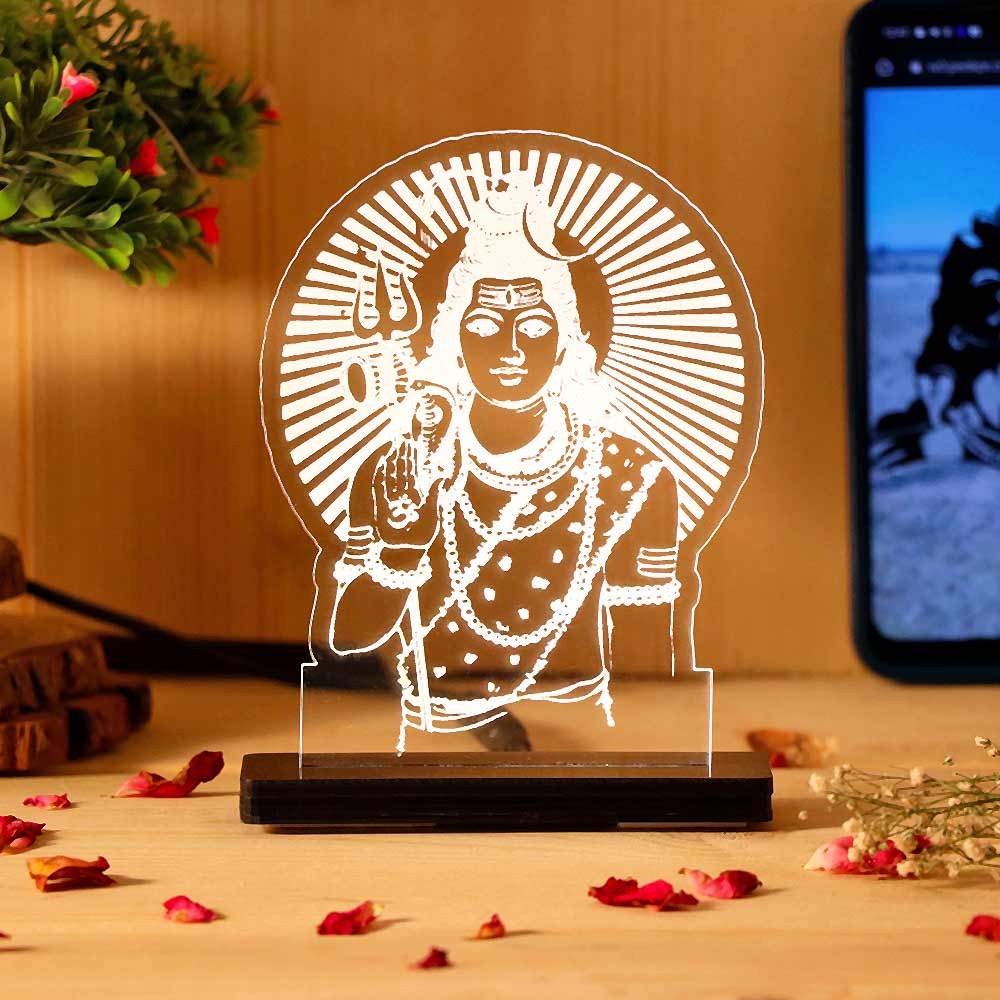 Lord Shiva LED Acrylic Lamp – Mahadev Blessing Night Light for Home Temple, Spiritual Decor & Religious Gift | LoveCraftGifts™