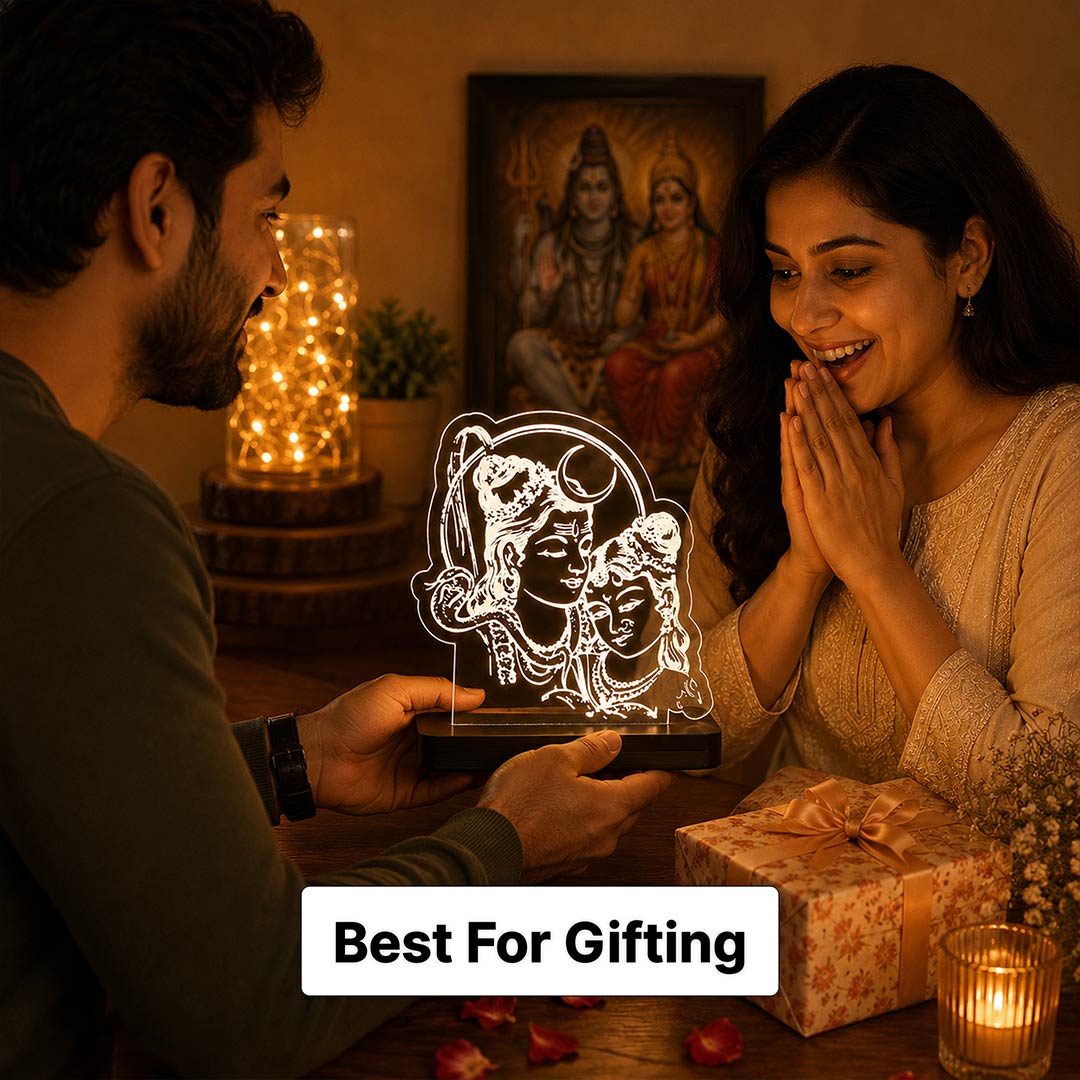 Shiv Parvati LED Car Dashboard Lamp – Premium Acrylic Mahadev Parvati Dashboard Light for Car Interior, Home Temple Decor & Spiritual Gift | LoveCraftGifts™