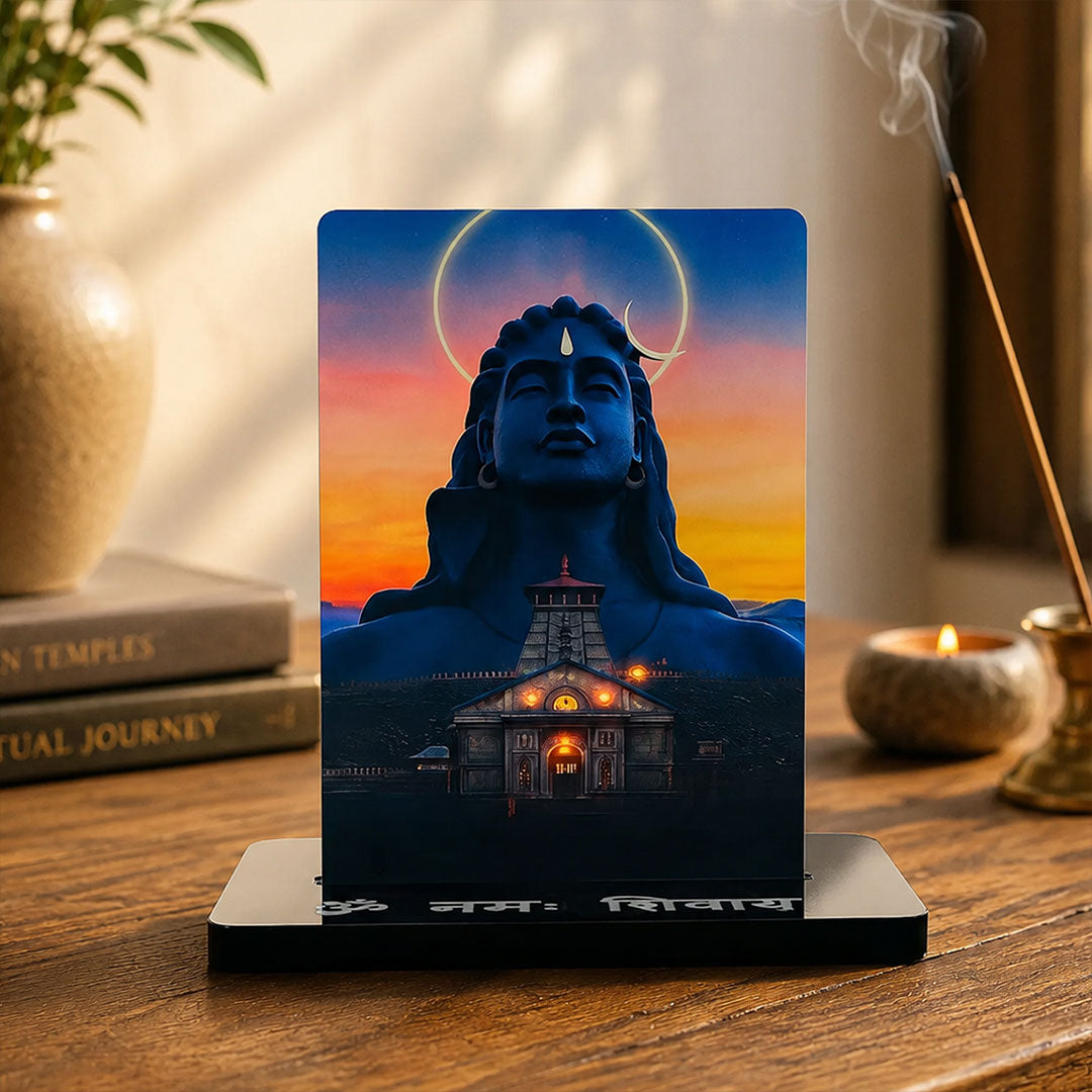 Mahadev Car Dashboard Stand – Om Namah Shivaya Acrylic Dashboard Decor with Adiyogi Shiva Design for Car, Home & Office | LoveCraftGifts™