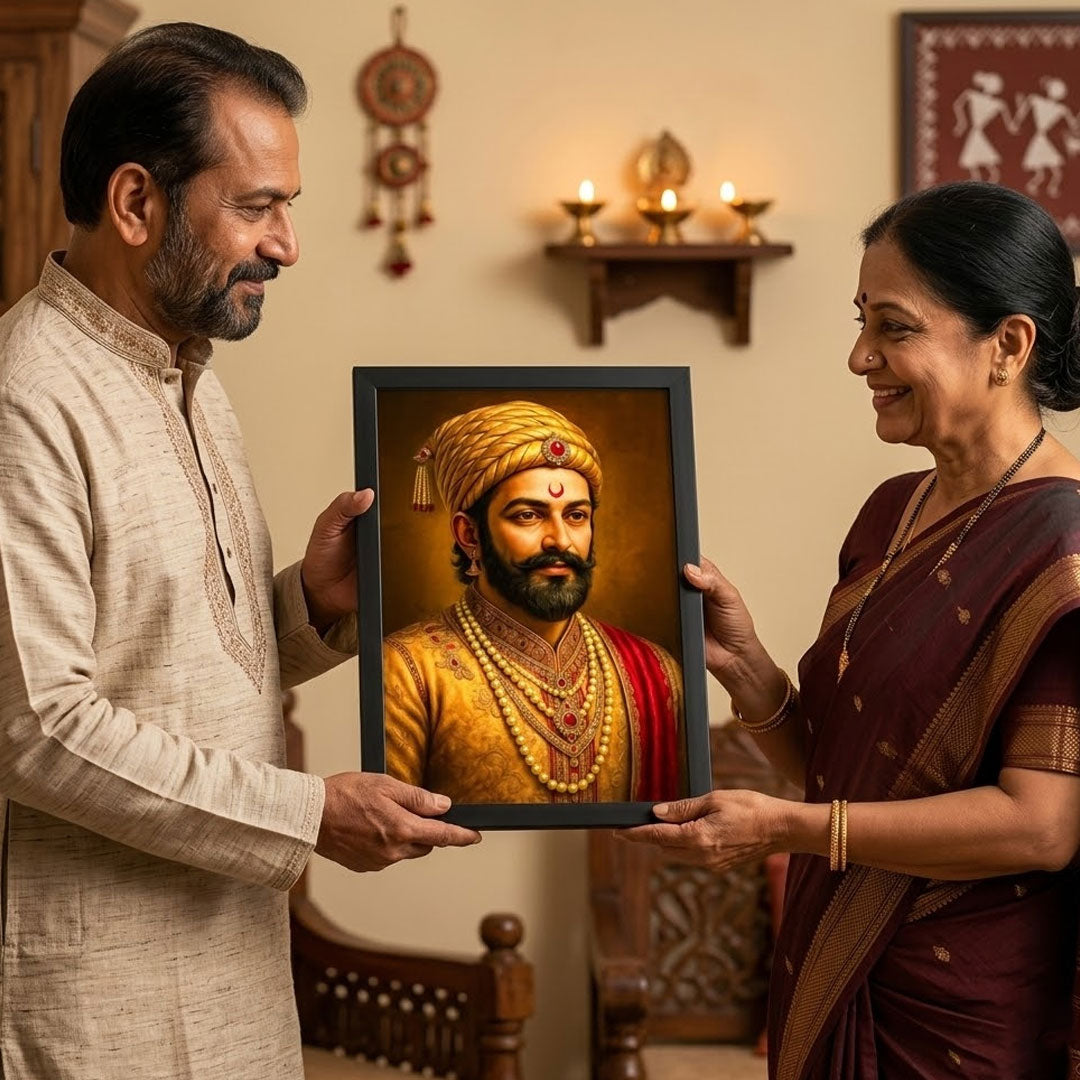Chhatrapati Shivaji Maharaj Inspirational Portrait Wall Frame – Patriotic Maratha Warrior Wall Art | Love Craft Gifts