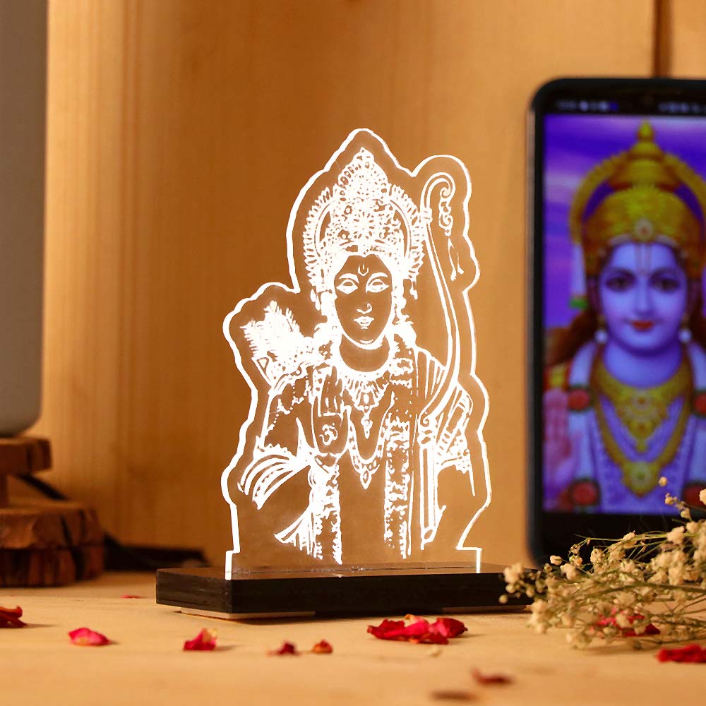 Shree Ram Ji LED Acrylic Lamp – Divine Lord Rama Decorative Night Light for Home Temple, Car Dashboard & Spiritual Gifting | LoveCraftGifts™