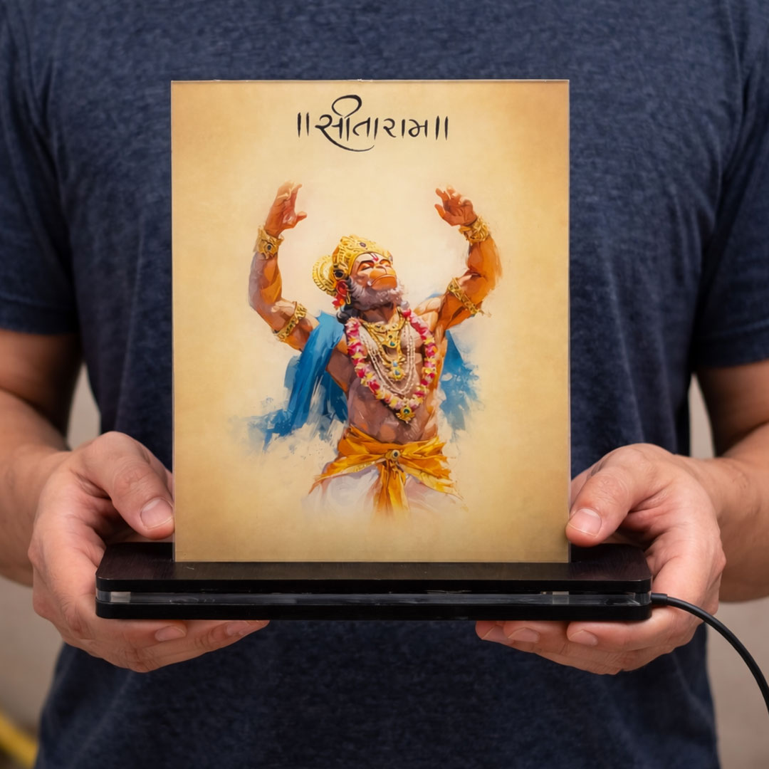 Shree Ram Bhakt Hanuman Ji Acrylic LED Lamp (6×8 Inch) | Love Craft Gifts