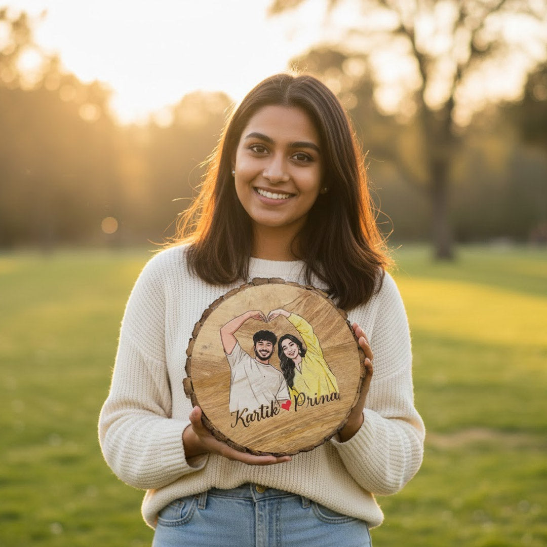 Personalized Wooden Slice (8×8 Inch) with Sketch Art | Love Craft Gifts