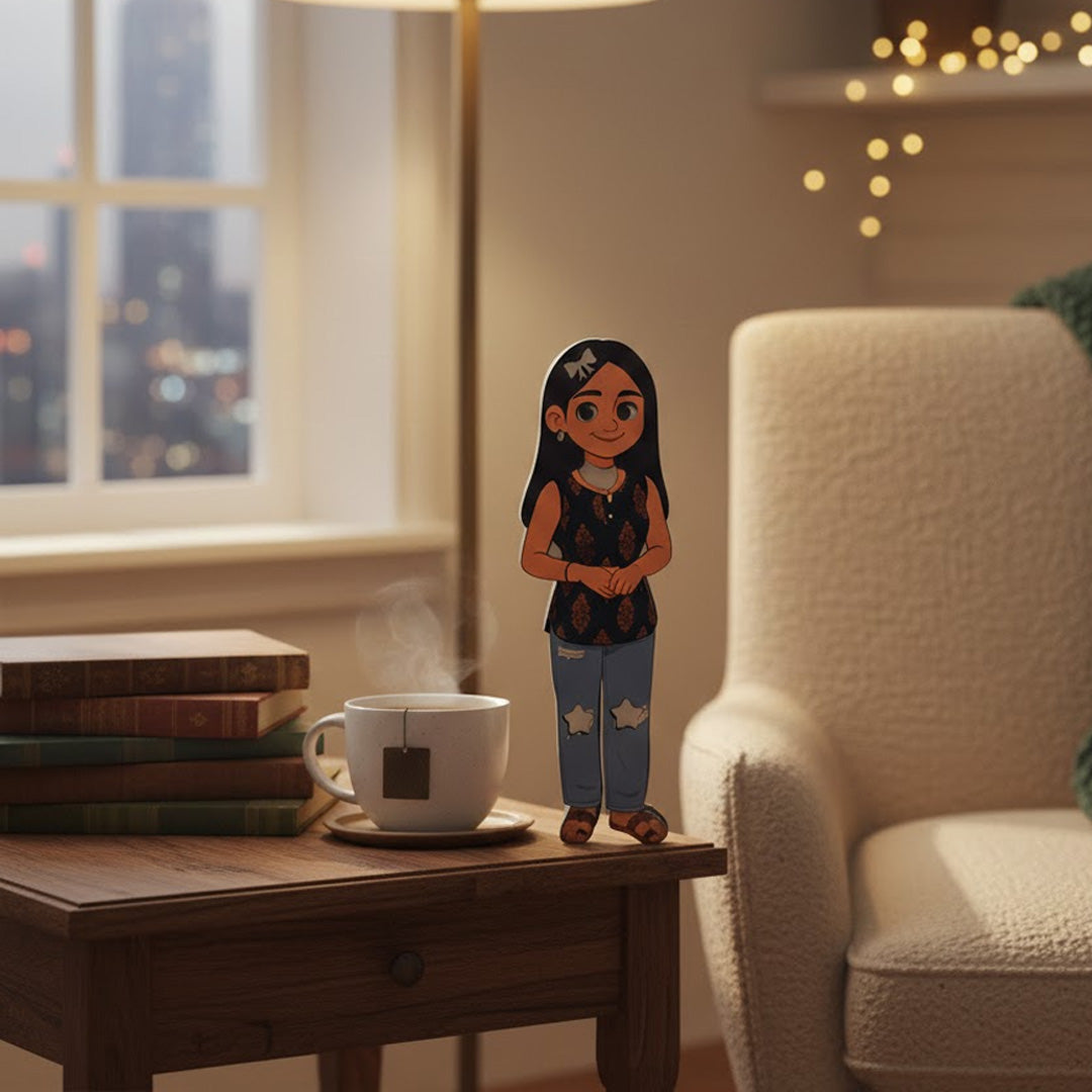 Personalized Illustrated Art Table Stand – 3×9" Custom Character Design | Love Craft Gifts