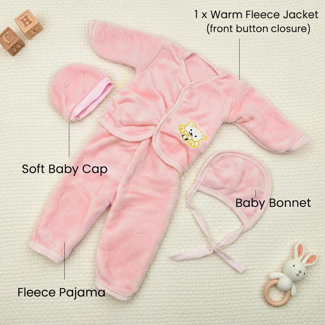 Baby Pink Winter Fleece Clothing Set – 4-in-1 | Love Craft Gifts