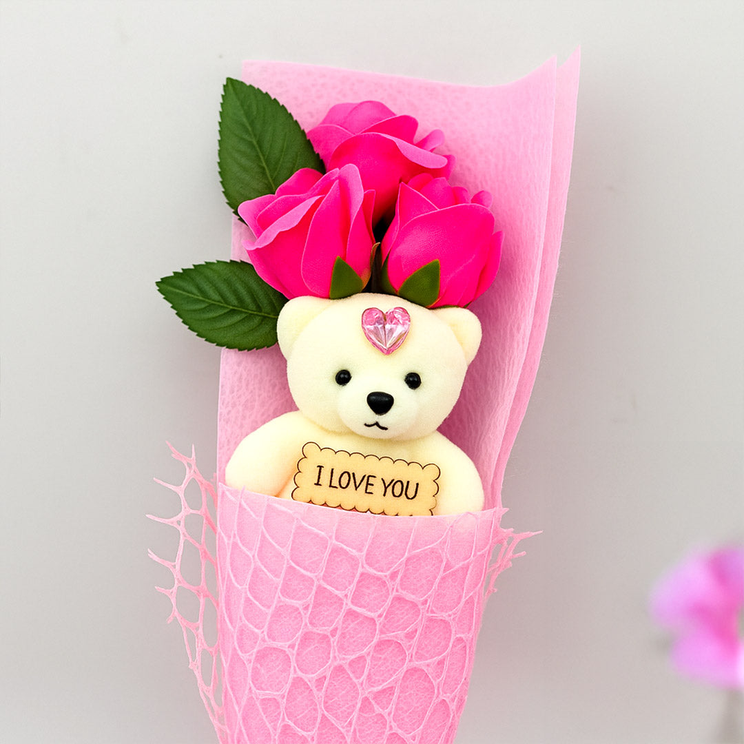 Personalized Teddy Bear with Roses Bouquet - Cute Valentine’s Day, Birthday & Anniversary Gift | Love Craft Gifts