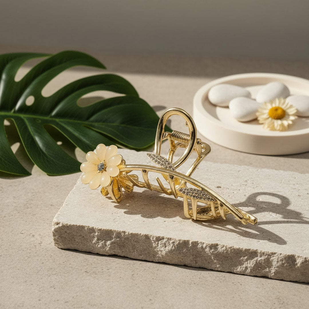 Luxury Golden Floral Hair Claw Clip – Elegant Daisy Design for Women | Love Craft Gifts