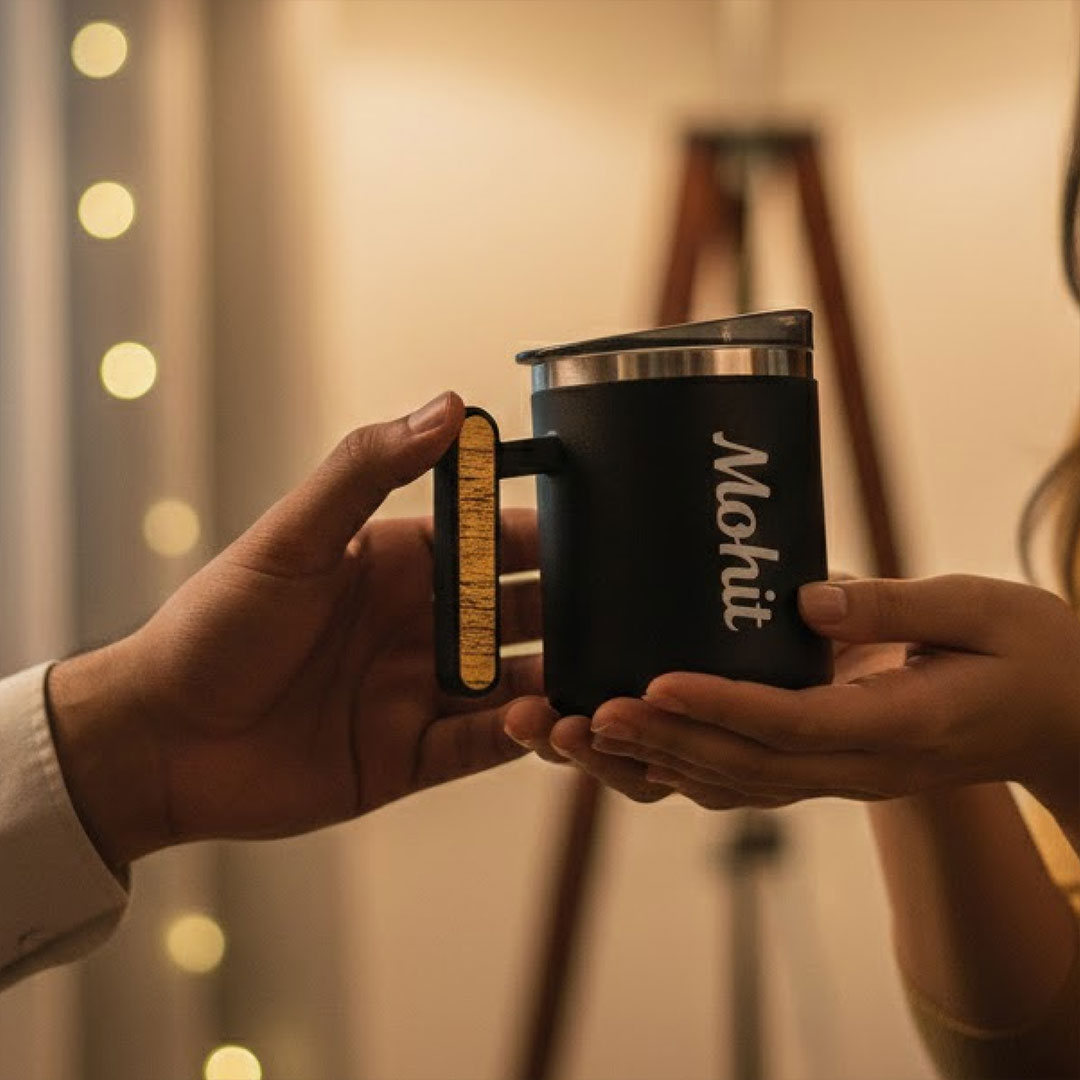 Personalized Name Double Wall Insulated Coffee Mug with Lid – 390 ML | Love Craft Gifts