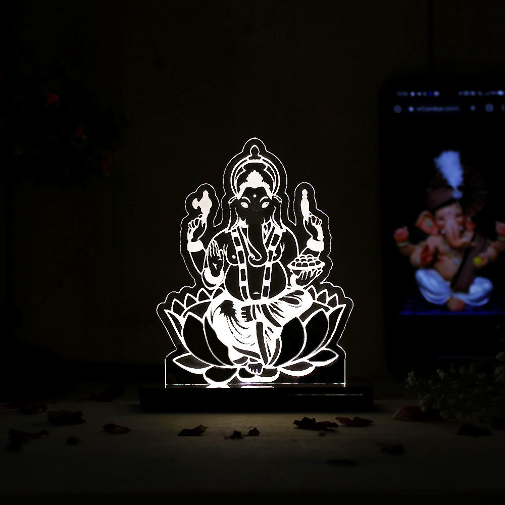 Lord Ganesha LED Acrylic Lamp – Ganpati Bappa Night Light for Home Temple, Spiritual Decor & Religious Gift | LoveCraftGifts™