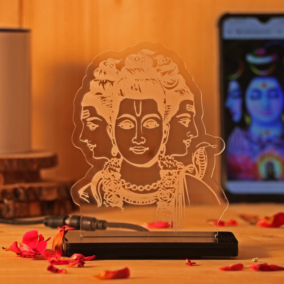 Lord Brahma LED Car Dashboard Lamp – Premium Trimurti Acrylic LED Light for Car Dashboard, Home Temple Decor, Spiritual Gift for Devotees | LoveCraftGifts™