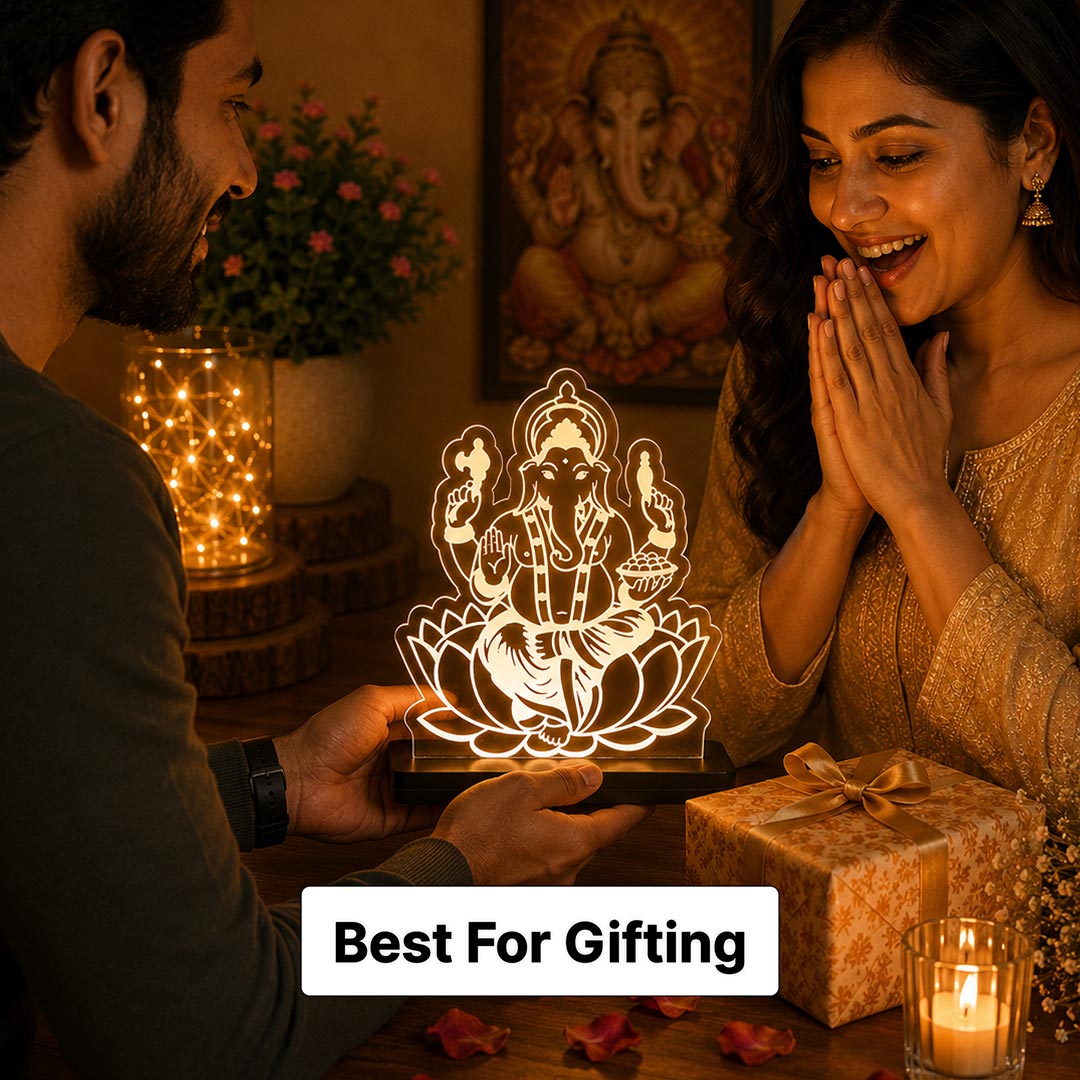 Lord Ganesha LED Acrylic Lamp – Ganpati Bappa Night Light for Home Temple, Spiritual Decor & Religious Gift | LoveCraftGifts™
