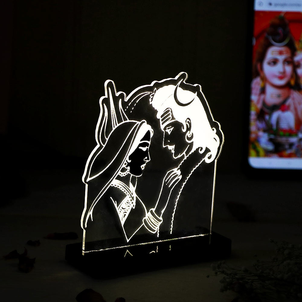 Shiv Parvati LED Acrylic Lamp – Divine Mahadev & Mata Parvati Night Light for Home Temple, Spiritual Decor & Religious Gift | LoveCraftGifts™