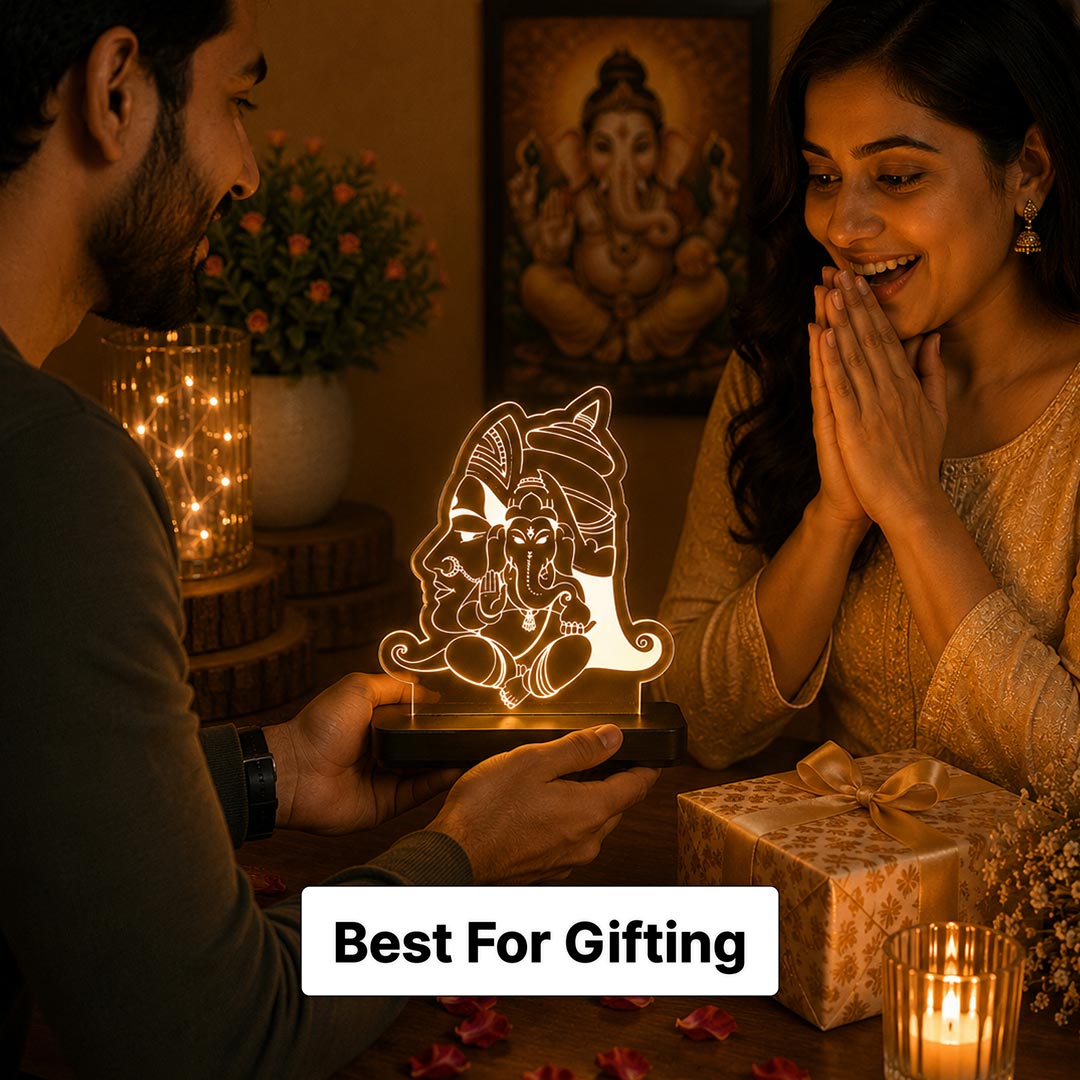 Shiv Parivar LED Acrylic Lamp – Lord Shiva & Ganesha Divine Night Light for Home Temple, Spiritual Decor & Religious Gift | LoveCraftGifts™