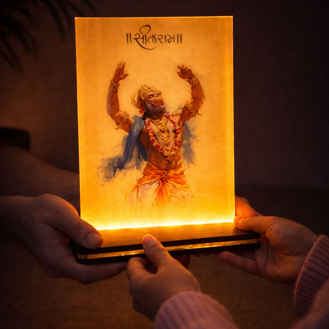 Shree Ram Bhakt Hanuman Ji Acrylic LED Lamp (6×8 Inch) | Love Craft Gifts