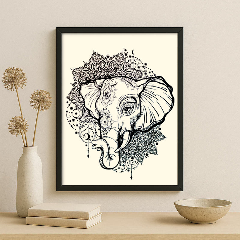 Ganesh Inspired Elephant Wall Art – Intricate Mandala Line Illustration | Love Craft Gifts