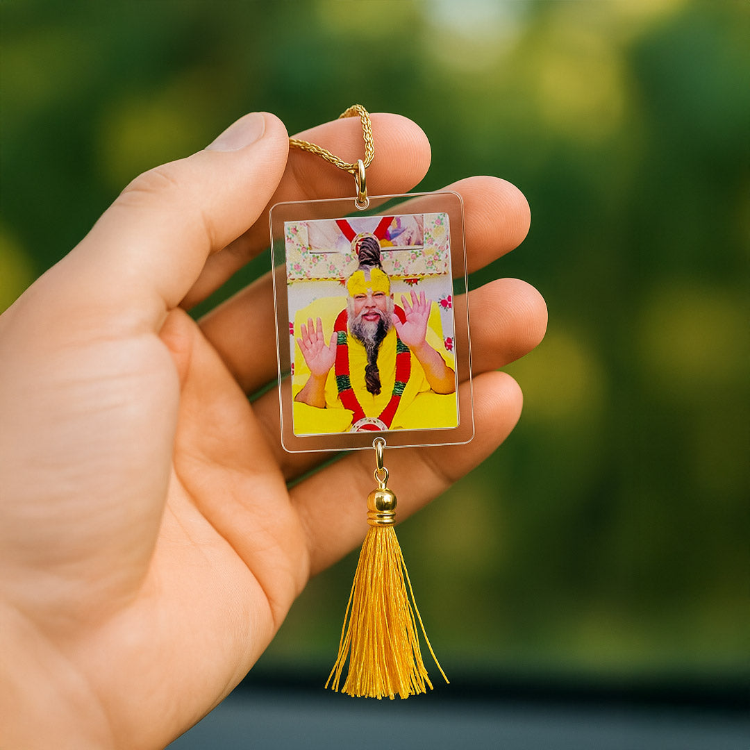 Premanand Maharaj Car Hanger – 2×3" With Golden Tassel | Love Craft Gifts