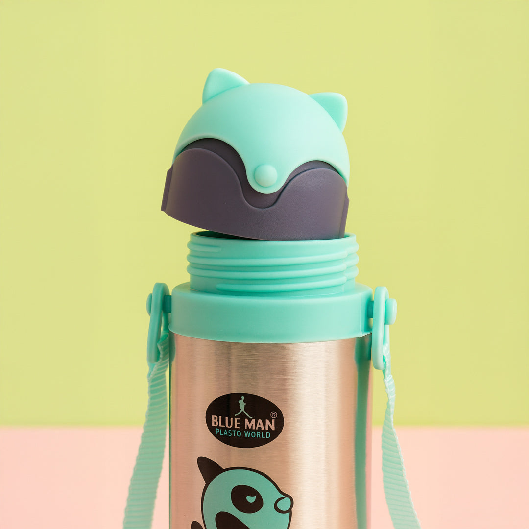 Sports Time Personalized Kids Water Bottle | Stainless Steel | Blue Leakproof Straw Sipper with Strap | Love Craft Gifts