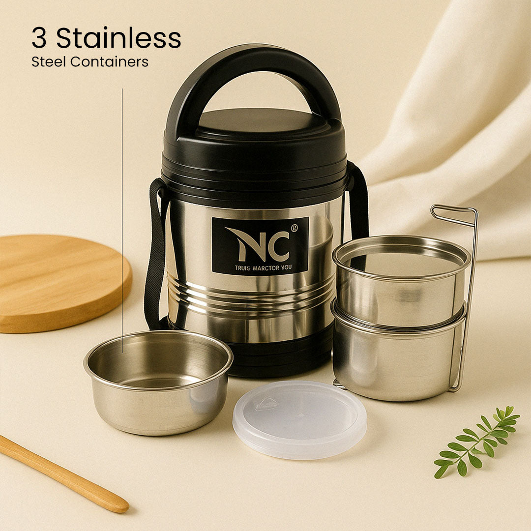 Insulated Stainless Steel Lunch Box – 3 Container Hot Case Tiffin for Office & School | Love Craft Gifts