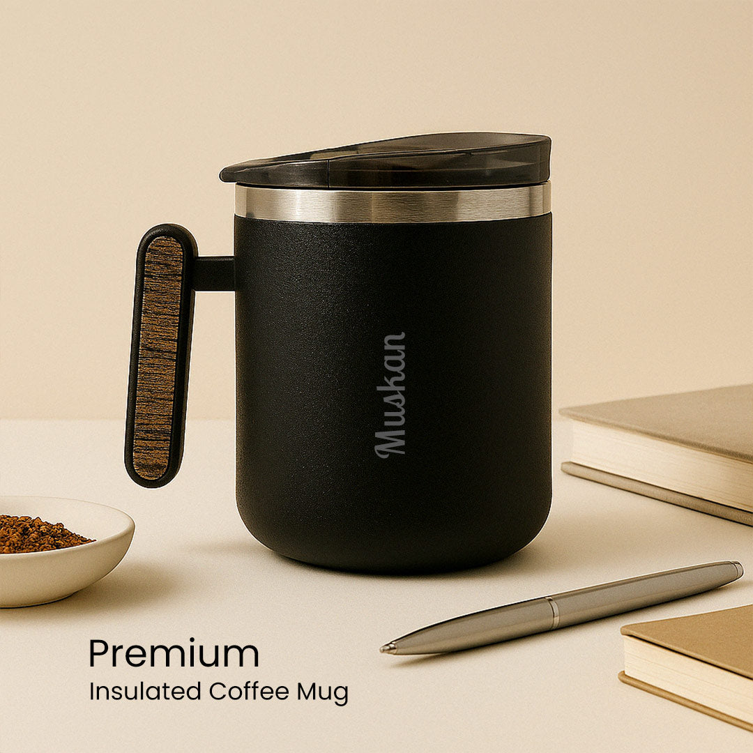 Personalized Name Double Wall Insulated Coffee Mug with Lid – 390 ML | Love Craft Gifts