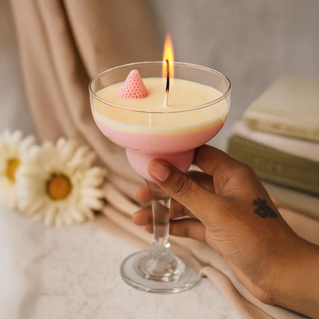Personalized Strawberry Dessert Candle in Glass Cup | Love Craft Gifts