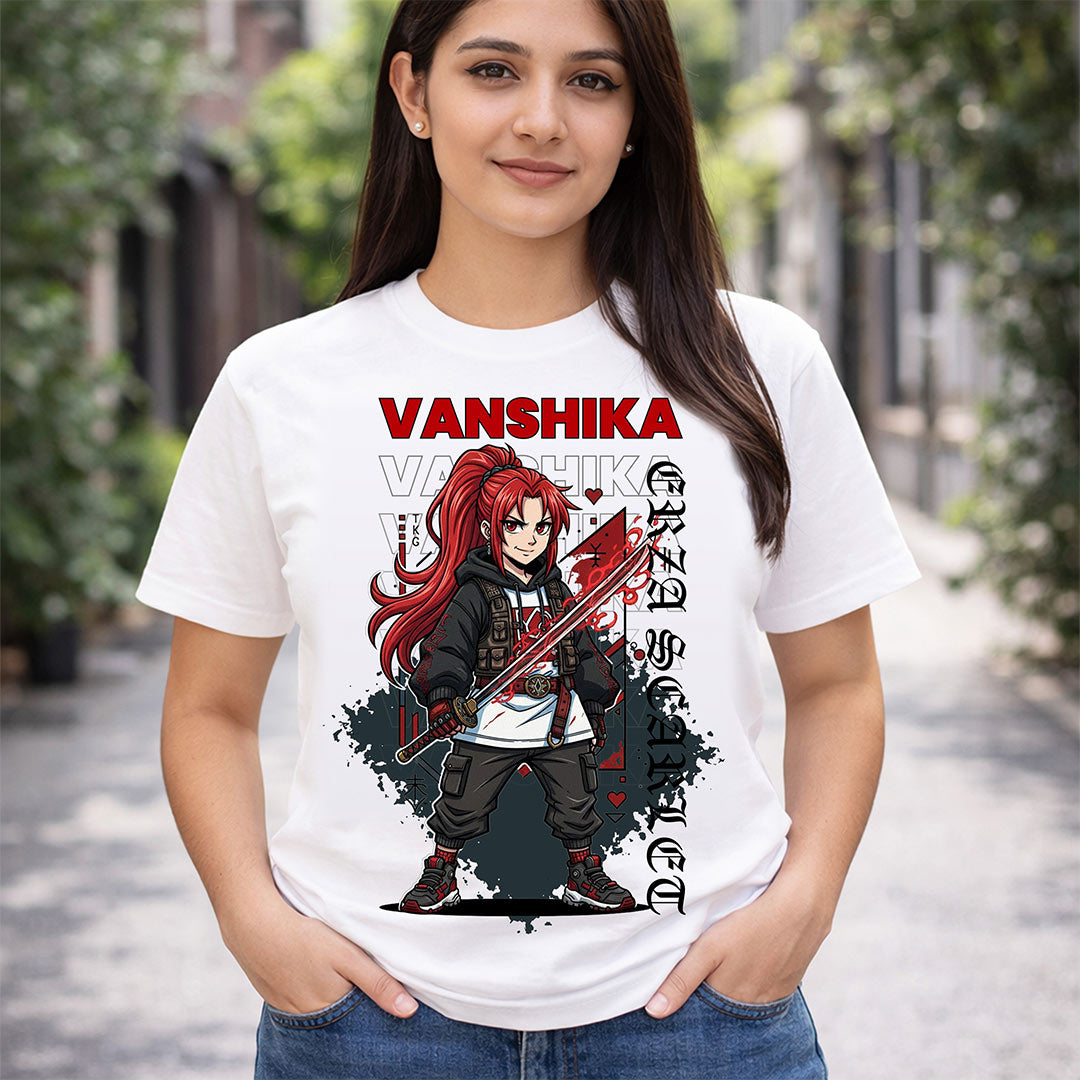 Personalized Red Samurai Anime Name T-Shirt for Women – Custom Printed White Tee | Love Craft Gifts