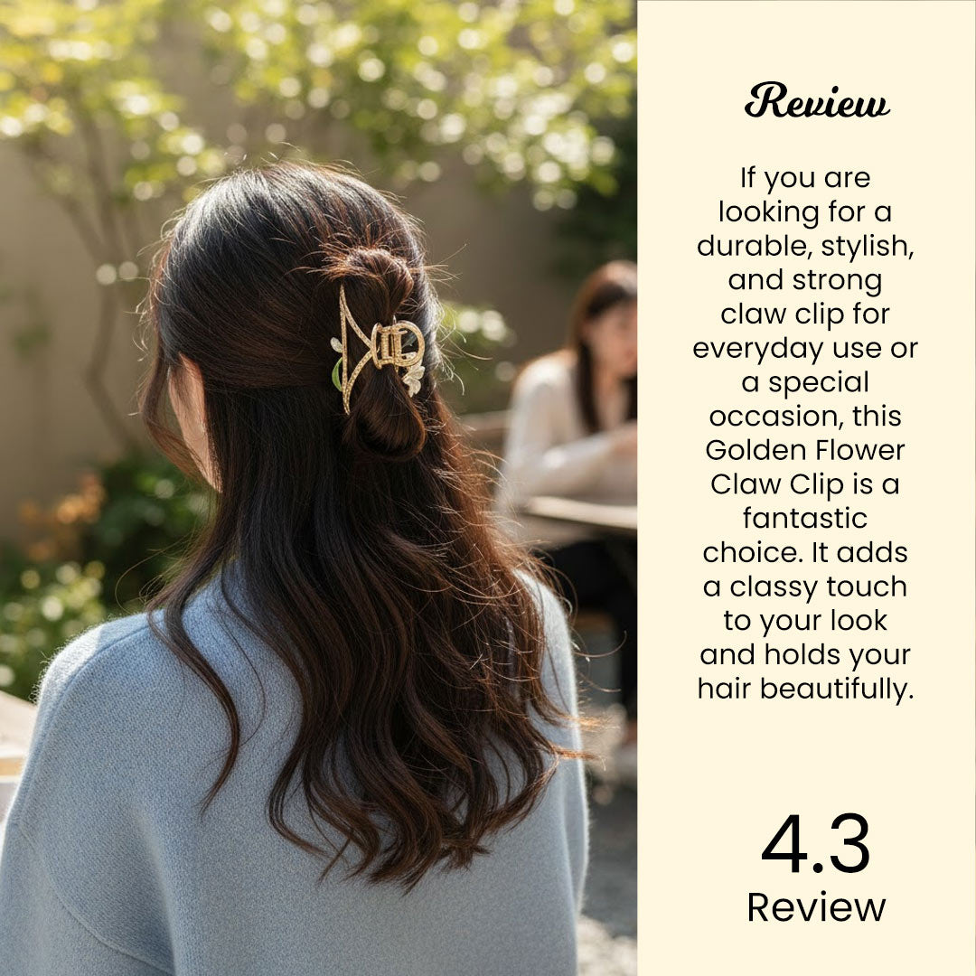 Golden Floral Hair Claw Clip for Women – Premium Metal Hair Accessory | Love Craft Gifts