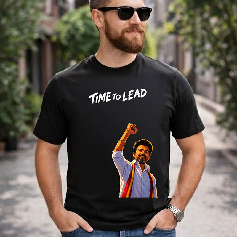 Time To Lead Vijay Leadership Graphic T-Shirt for Men & Women | Tamil Pride Political Streetwear Fan Tee - Black | Available in S, M, L, XL & XXL | Love Craft Gifts™
