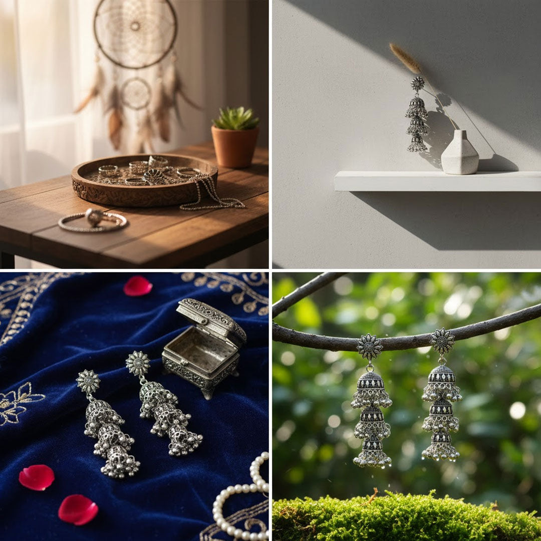 Oxidized Silver Jhumka Earrings for Women – Premium Ethnic Gift for Festive & Daily Wear | Love Craft Gifts