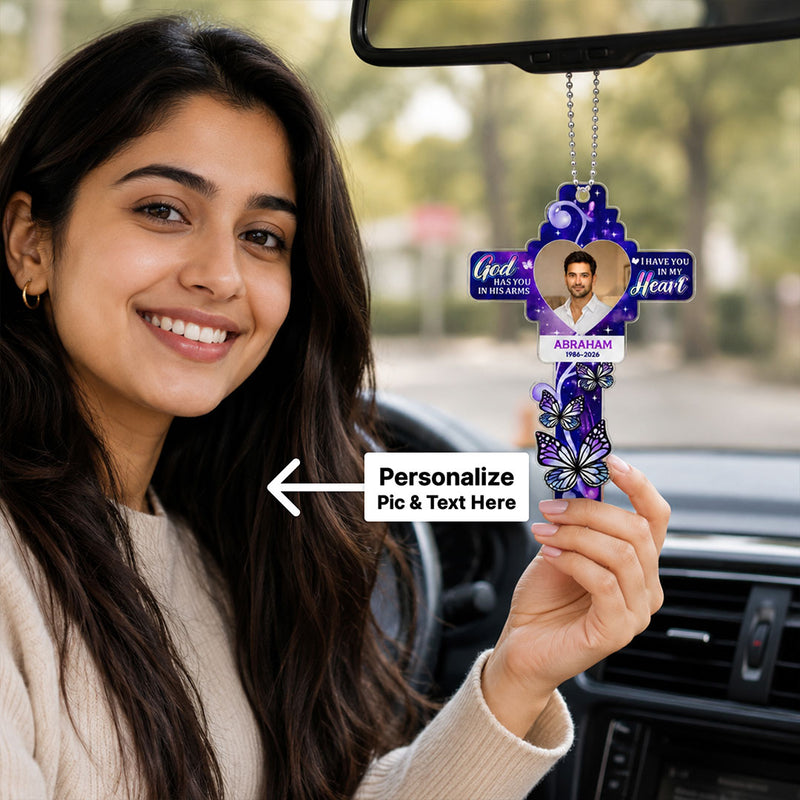 Personalized Memorial Cross Car Hanging with Custom Photo & Name | Sympathy Remembrance Gift for Family & Loved Ones - 3.5x2" | Love Craft Gifts™