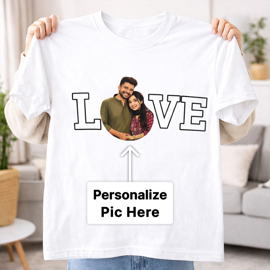 Personalized LOVE Photo Print White T-Shirt