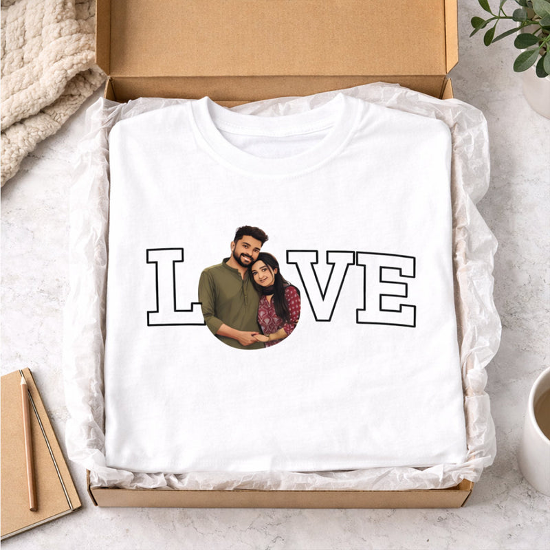 Personalized LOVE Photo Print White T-Shirt